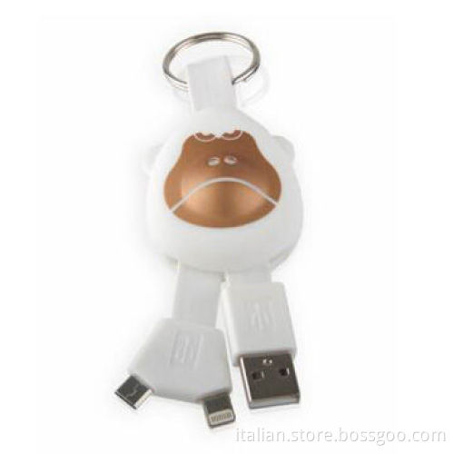 2-in-1 multifunction monkey head-shaped USB charging cable for iPhone 5/Samsung